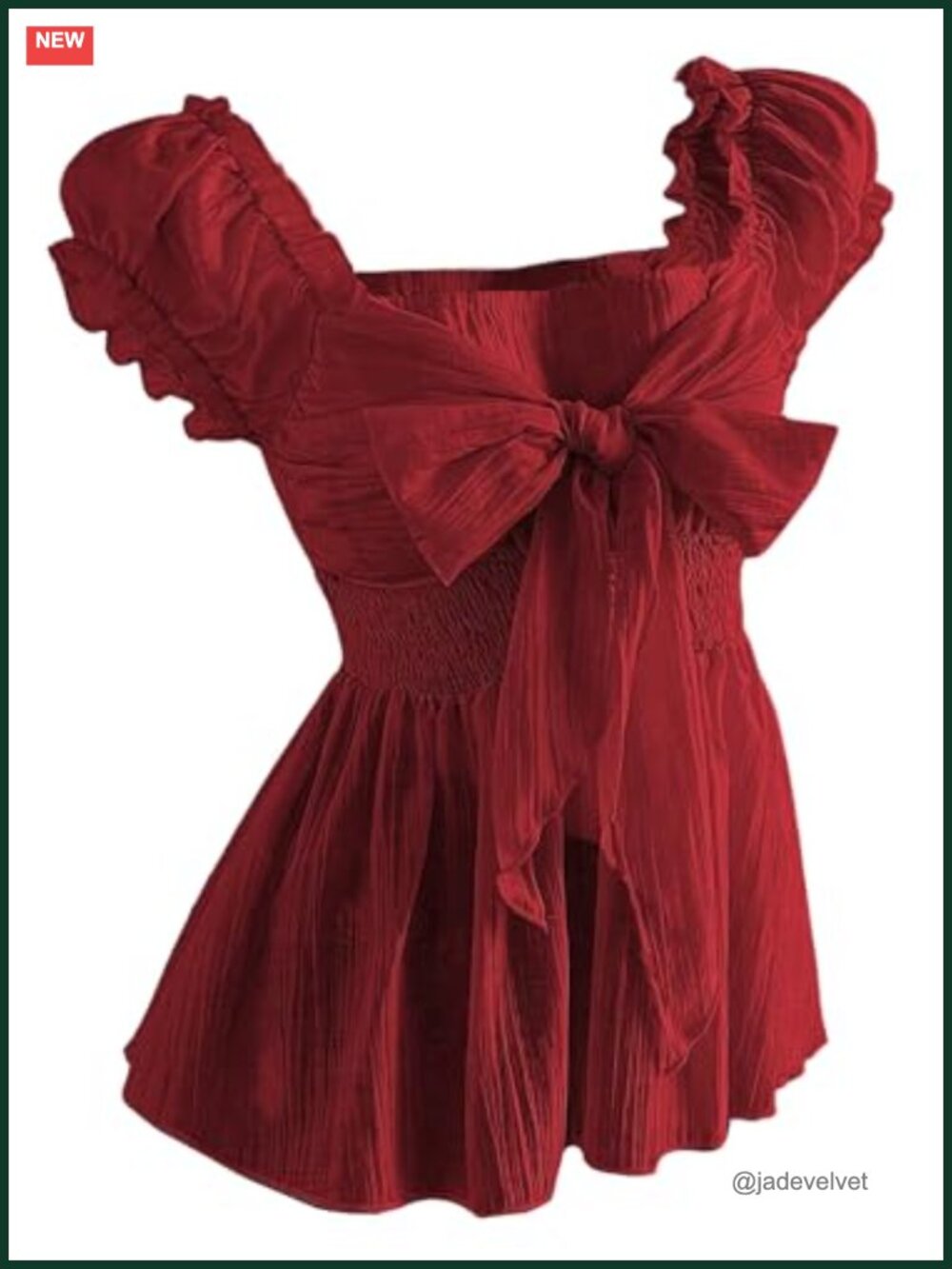 Women's Puff Sleeve Tie Bow Smocked Chiffon Peplum Blouse
